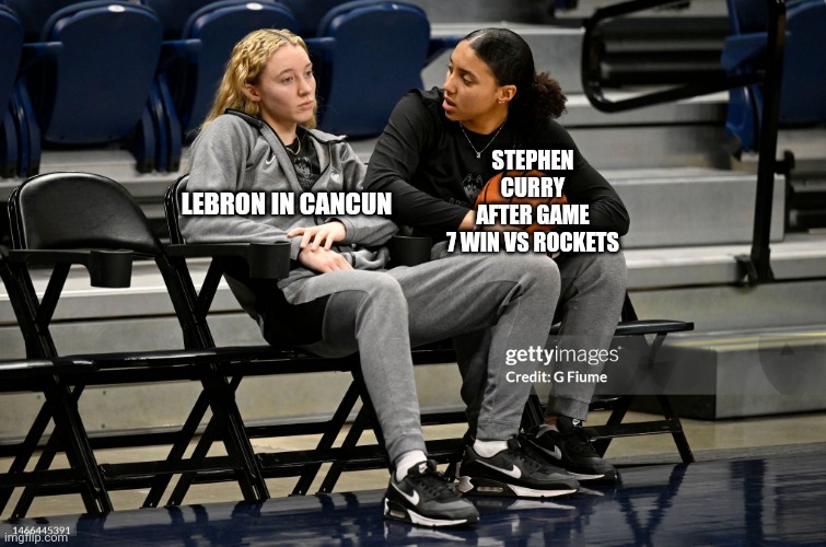 LeBron right now after Warriors Won Game 7: | STEPHEN CURRY AFTER GAME 7 WIN VS ROCKETS; LEBRON IN CANCUN | image tagged in funny,memes,lebron james,stephen curry,nba memes | made w/ Imgflip meme maker