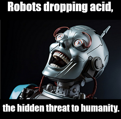 Something's just not right, and you know it. | Robots dropping acid, the hidden threat to humanity. | image tagged in memes,ai,robots,acid | made w/ Imgflip meme maker