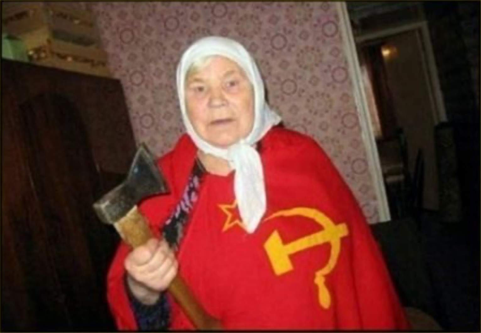 Russian Grandma with an Axe Blank Meme Template