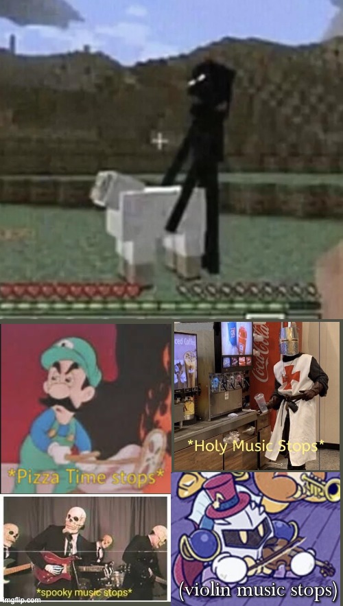 This is not at all okie dokie! | image tagged in enderman holding sheep,this is not okie dokie,holy music stops,pizza time stops,spooky music stops,wtf | made w/ Imgflip meme maker