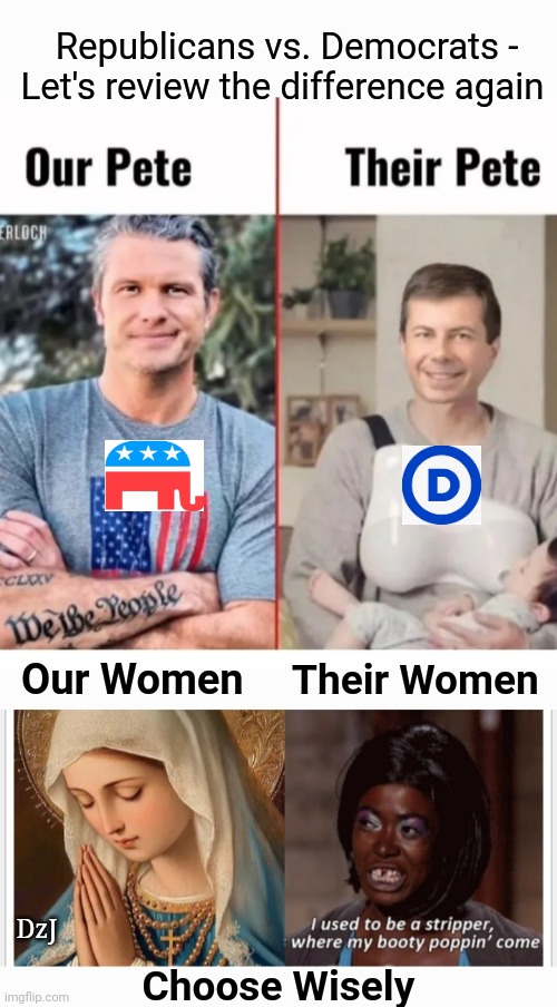 TRUMP 2028 | Republicans vs. Democrats - Let's review the difference again; Their Women; Our Women; DzJ; Choose Wisely | image tagged in awesome,republicans,rule,crying democrats,libtards,losers | made w/ Imgflip meme maker