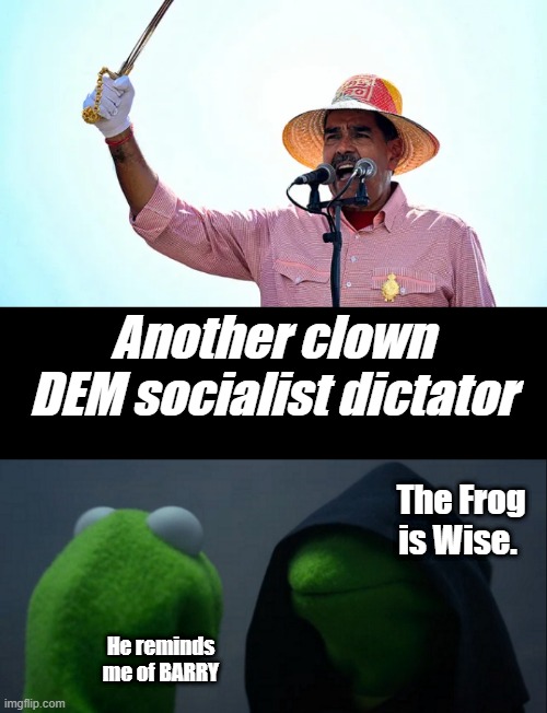 Another clown DEM socialist dictator; The Frog is Wise. He reminds me of BARRY | image tagged in memes,evil kermit | made w/ Imgflip meme maker