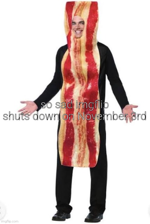 Bacon Suit | so sad imgflip shuts down on November 3rd | image tagged in bacon suit | made w/ Imgflip meme maker