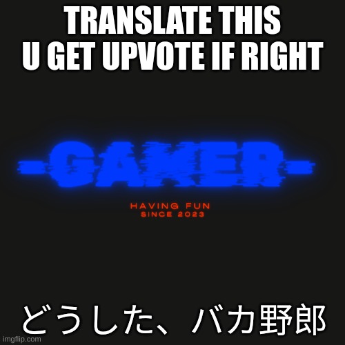 Gamer | TRANSLATE THIS
U GET UPVOTE IF RIGHT; どうした、バカ野郎 | image tagged in gamer | made w/ Imgflip meme maker