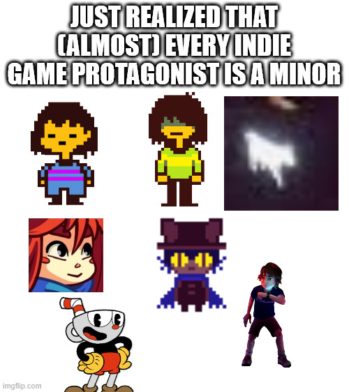 JUST REALIZED THAT (ALMOST) EVERY INDIE GAME PROTAGONIST IS A MINOR | made w/ Imgflip meme maker