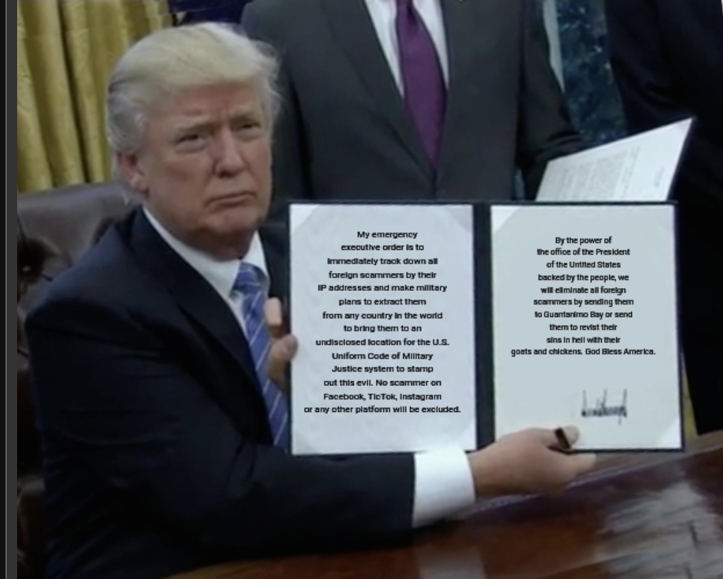 Trump Executive Order Against Scams Blank Meme Template