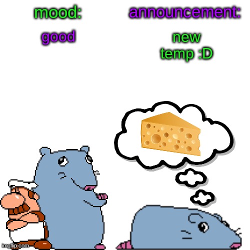 street rat announcement V2 | good; new temp :D | image tagged in street rat announcement v2 | made w/ Imgflip meme maker
