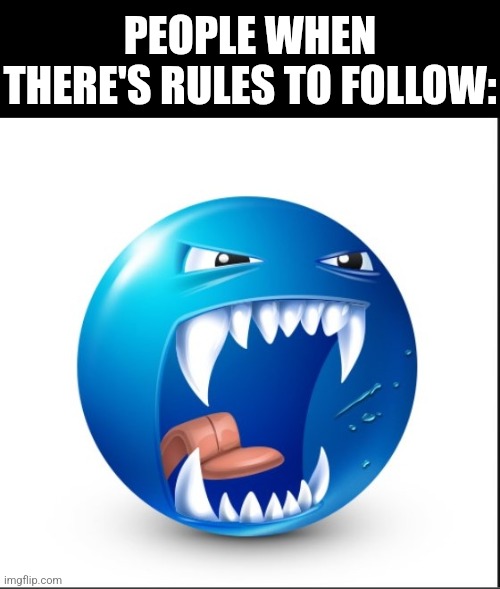 Blue guy Yell | PEOPLE WHEN THERE'S RULES TO FOLLOW: | image tagged in blue guy yell | made w/ Imgflip meme maker