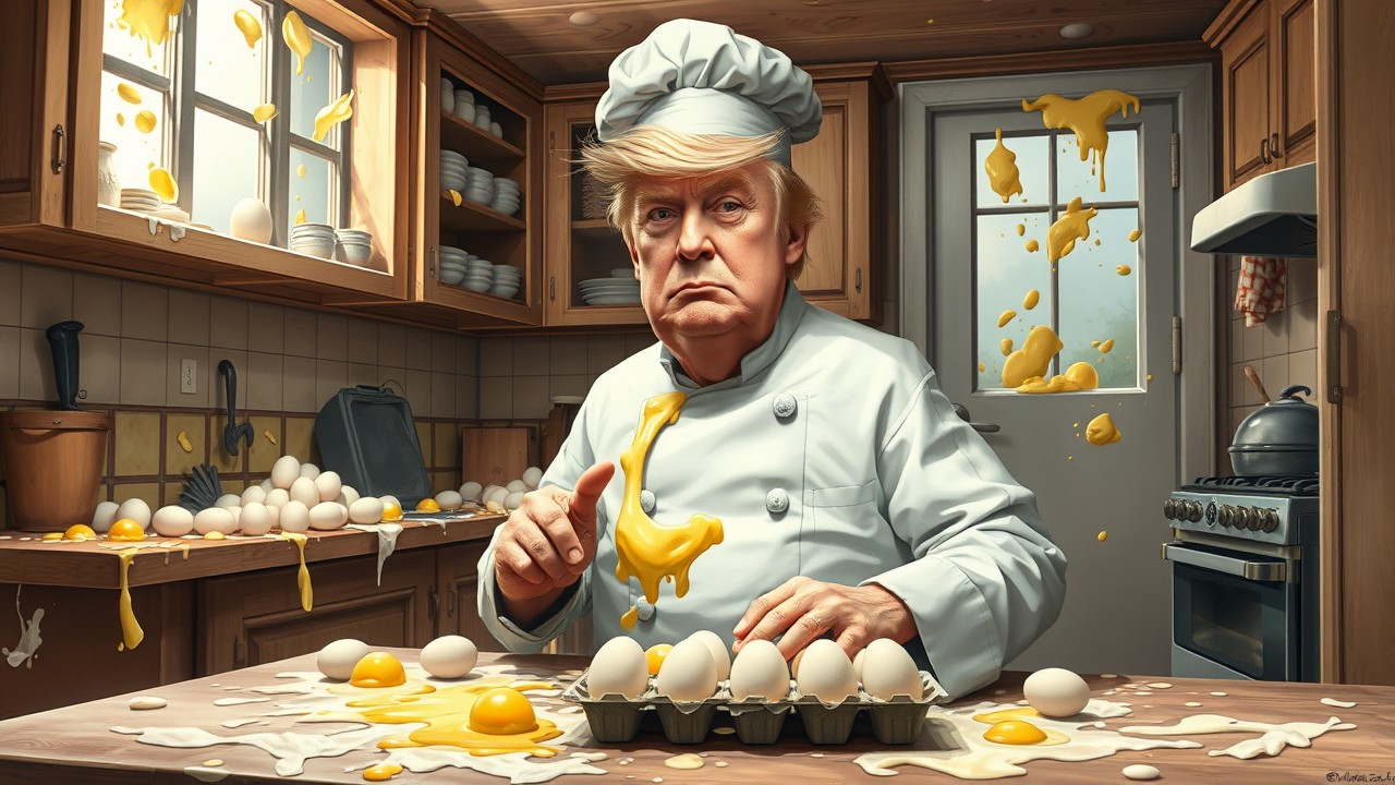 Trump breaking eggs, with no idea how to make an omelet Blank Meme Template