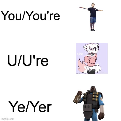You/You're; U/U're; Ye/Yer | image tagged in msmg,spelling | made w/ Imgflip meme maker