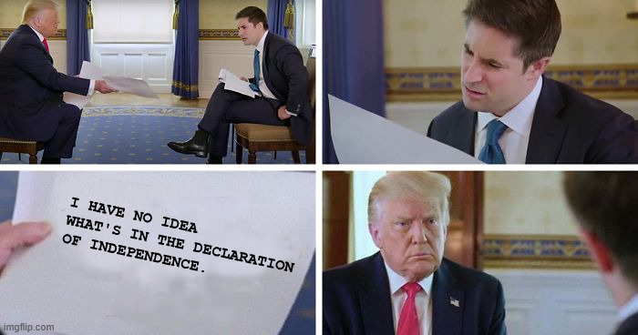Trump sheet | I HAVE NO IDEA WHAT'S IN THE DECLARATION OF INDEPENDENCE. | image tagged in trump sheet | made w/ Imgflip meme maker