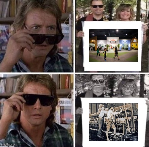 BizTown meme | image tagged in they live what the public sees vs what's true | made w/ Imgflip meme maker