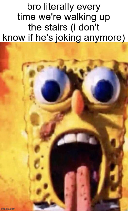 bro literally every time we're walking up the stairs (i don't know if he's joking anymore) | made w/ Imgflip meme maker