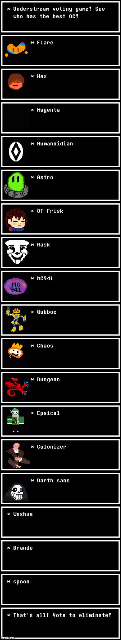 Vote on who to eliminate! (Sorry if I forgot you.) | made w/ Imgflip meme maker
