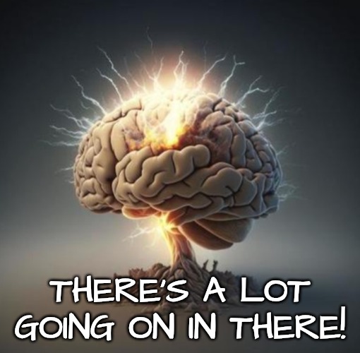 Brain on overdrive | THERE'S A LOT GOING ON IN THERE! | image tagged in brain on overdrive | made w/ Imgflip meme maker