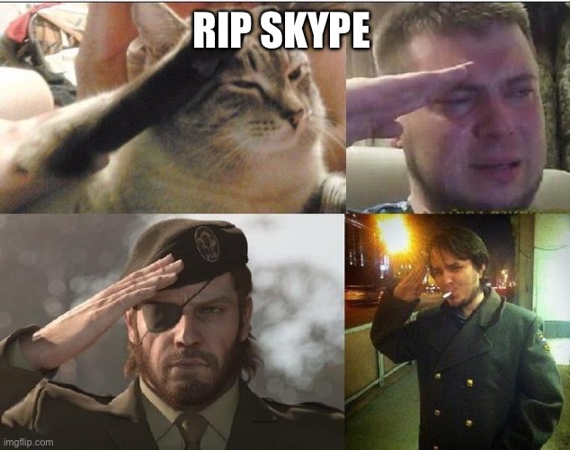 Aww noooo it’s gone now :( | RIP SKYPE | image tagged in ozon's salute | made w/ Imgflip meme maker
