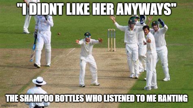 broad didnt walk | "I DIDNT LIKE HER ANYWAYS"; THE SHAMPOO BOTTLES WHO LISTENED TO ME RANTING | image tagged in broad didnt walk | made w/ Imgflip meme maker