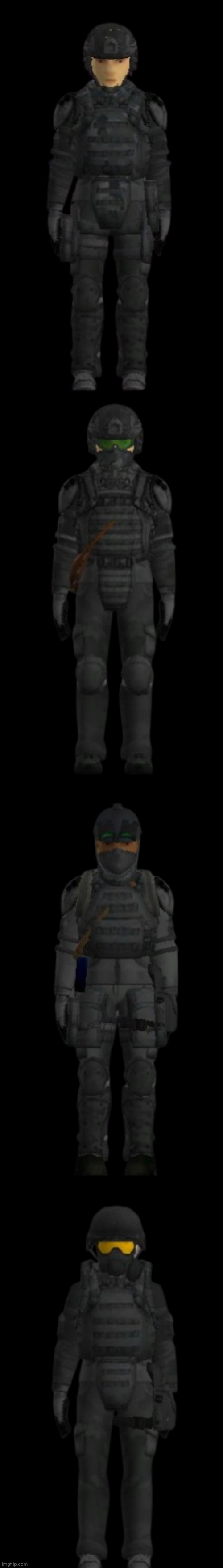 The main four men in Project Zomboid, Vernon Logan, 185, UO, and Gas Mask. | made w/ Imgflip meme maker