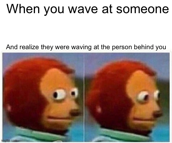 Monkey Memes | When you wave at someone; And realize they were waving at the person behind you | image tagged in memes,monkey puppet | made w/ Imgflip meme maker