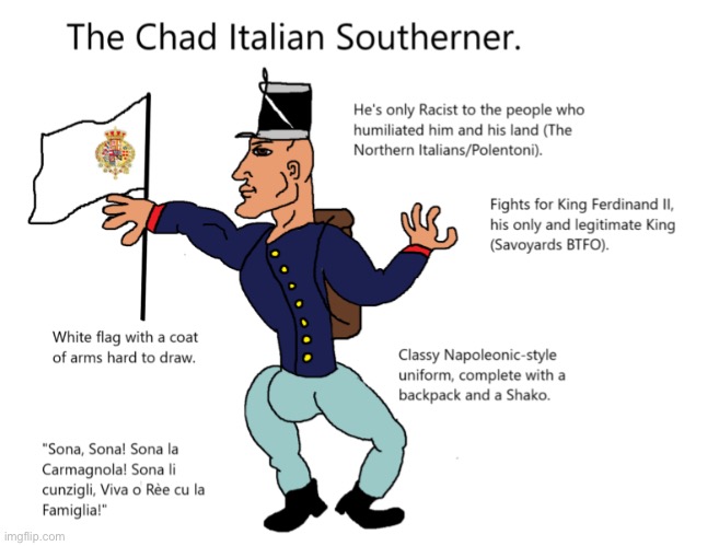 Chad Italian southerner | image tagged in italy,chad,virgin vs chad,southern | made w/ Imgflip meme maker
