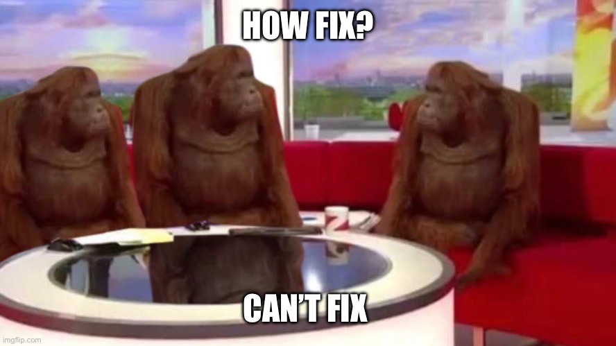 orangutan interview | HOW FIX? CAN’T FIX | image tagged in orangutan interview | made w/ Imgflip meme maker
