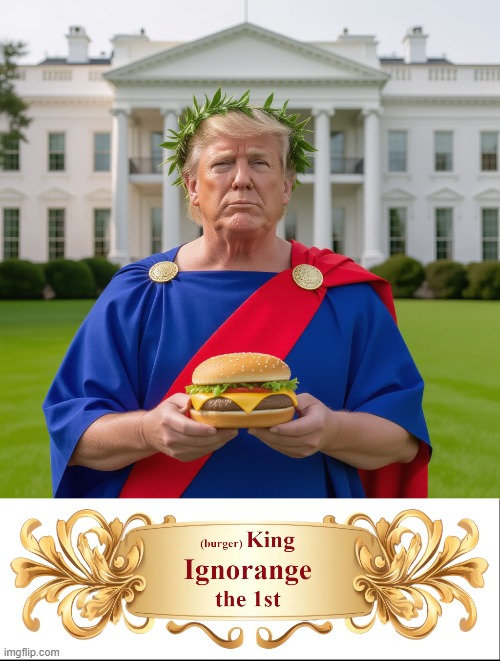 King Ignorange | image tagged in trump,burger,ignorant,king | made w/ Imgflip meme maker