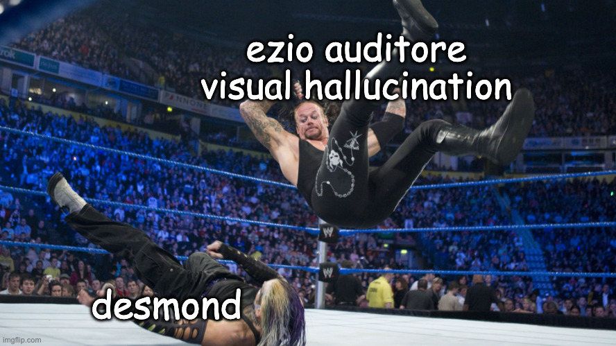 Meme Smackdown | ezio auditore visual hallucination; desmond | image tagged in meme smackdown | made w/ Imgflip meme maker