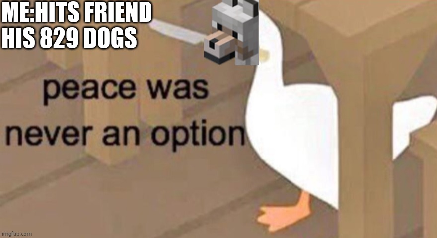 why do you need so many f*cking dogs bro? | ME:HITS FRIEND
HIS 829 DOGS | image tagged in untitled goose peace was never an option | made w/ Imgflip meme maker