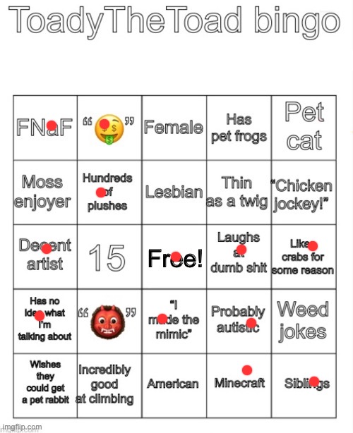 My name is Edwin, and I made the mimic. It was difficult to put the pieces together | image tagged in toadythetoad bingo | made w/ Imgflip meme maker