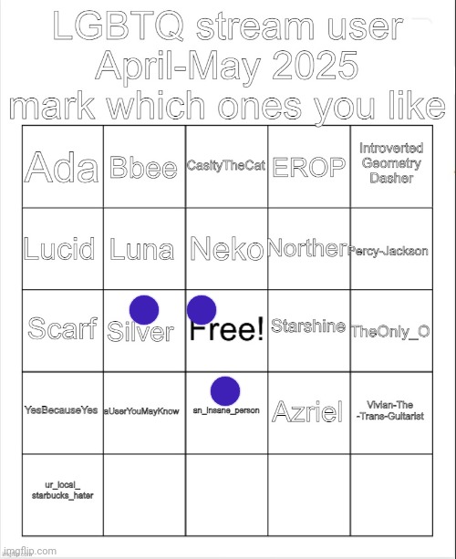 LGBTQ stream users April-May 2025 bingo | image tagged in lgbtq stream users april-may 2025 bingo | made w/ Imgflip meme maker