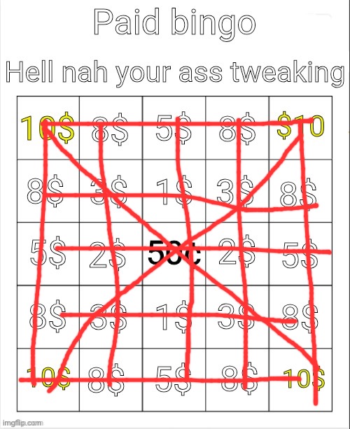 :DD | image tagged in paid bingo by obsidian | made w/ Imgflip meme maker