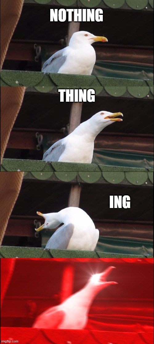 ( Insert Title Here ) | NOTHING; THING; ING | image tagged in memes,inhaling seagull | made w/ Imgflip meme maker