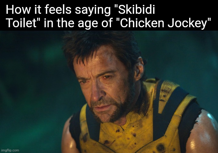 How the time fliez | How it feels saying "Skibidi Toilet" in the age of "Chicken Jockey" | image tagged in wolverine confession,skibidi toilet,chicken jockey | made w/ Imgflip meme maker