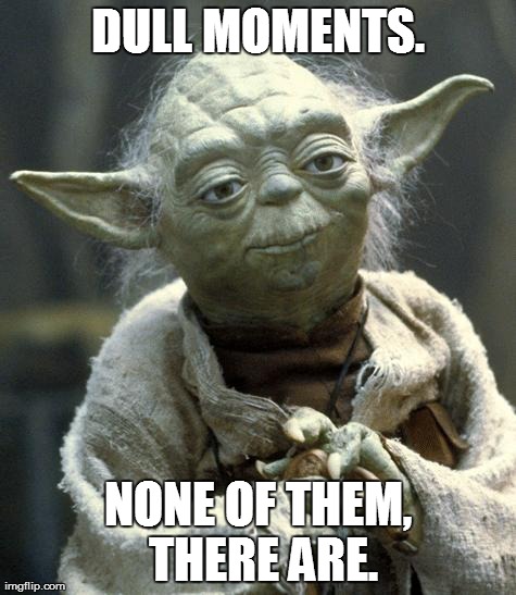 Star Wars Yoda Meme | DULL MOMENTS. NONE OF THEM, THERE ARE. | image tagged in yoda | made w/ Imgflip meme maker