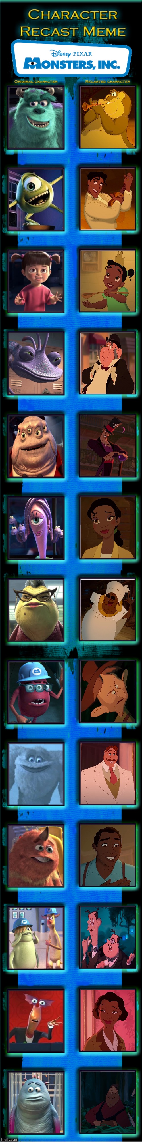 Monsters, Inc. cast (The Princess and the Frog style) | image tagged in monsters inc style recast | made w/ Imgflip meme maker