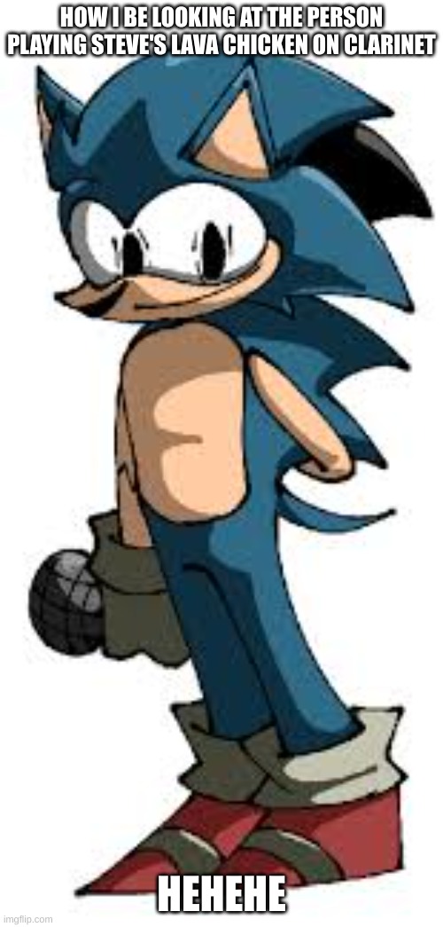 sonic | HOW I BE LOOKING AT THE PERSON PLAYING STEVE'S LAVA CHICKEN ON CLARINET; HEHEHE | image tagged in sonic | made w/ Imgflip meme maker