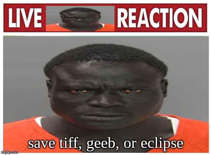 live convict reaction | save tiff, geeb, or eclipse | image tagged in live convict reaction | made w/ Imgflip meme maker