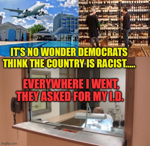 Asking for I.D. Is not racist | IT’S NO WONDER DEMOCRATS THINK THE COUNTRY IS RACIST….. EVERYWHERE I WENT, THEY ASKED FOR MY I.D. | image tagged in gifs,voter fraud,illegal,democrats,crooked | made w/ Imgflip meme maker