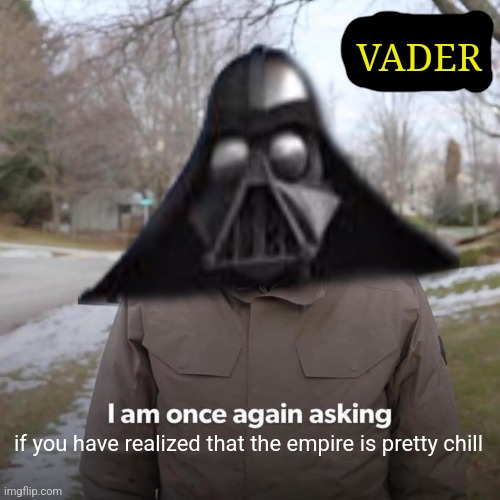 Bernie I Am Once Again Asking For Your Support | VADER; if you have realized that the empire is pretty chill | image tagged in memes,darth,vader | made w/ Imgflip meme maker