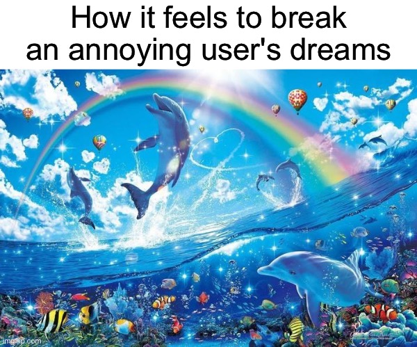 Happy dolphin rainbow | How it feels to break an annoying user's dreams | image tagged in happy dolphin rainbow,msmg | made w/ Imgflip meme maker