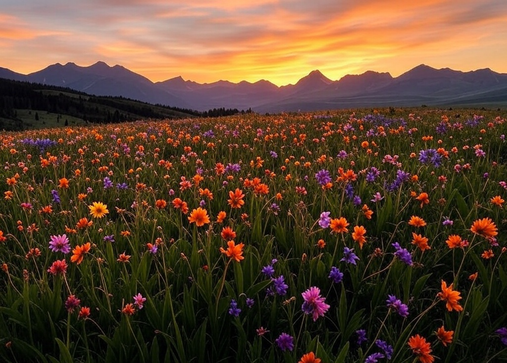 Flower wildflowers mountain sunset Blank Meme Template