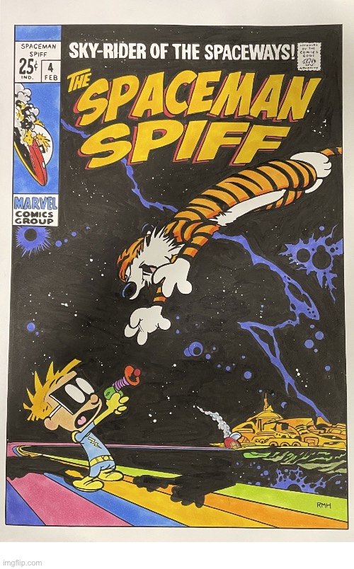 The front cover of a fictional “Spaceman Spiff” comic book… | image tagged in calvin and hobbes,spaceman spiff,comics,tribute | made w/ Imgflip meme maker
