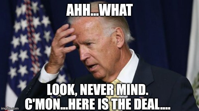 Joe Biden worries | AHH...WHAT LOOK, NEVER MIND. C'MON...HERE IS THE DEAL.... | image tagged in joe biden worries | made w/ Imgflip meme maker