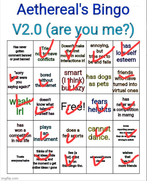 Aethereal's Bingo V2.0 | image tagged in aethereal's bingo v2 0 | made w/ Imgflip meme maker
