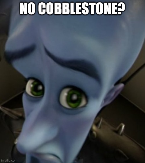 Megamind Sad Face | NO COBBLESTONE? | image tagged in megamind sad face | made w/ Imgflip meme maker