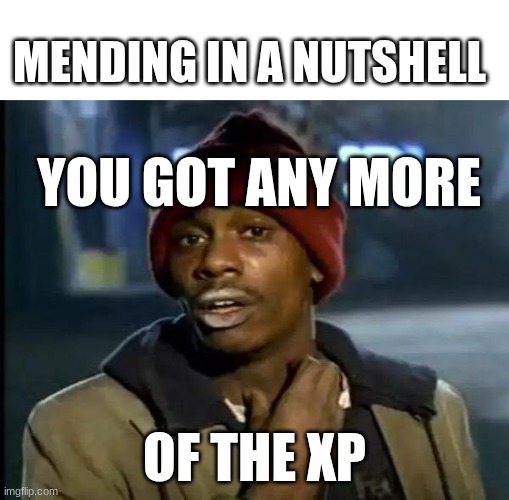 Y'all Got Any More Of That | MENDING IN A NUTSHELL; YOU GOT ANY MORE; OF THE XP | image tagged in memes,y'all got any more of that | made w/ Imgflip meme maker