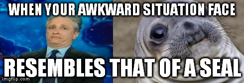 WHEN YOUR AWKWARD SITUATION FACE RESEMBLES THAT OF A SEAL | image tagged in awkward situation stewart | made w/ Imgflip meme maker