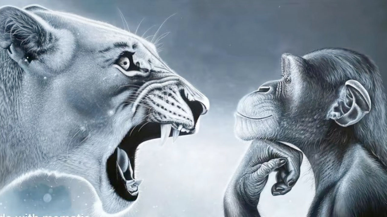 Angry Lion vs Chill Monkey Blank Meme Template