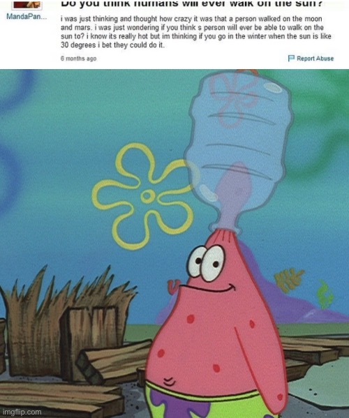 Size difference is ridiculous but ok | image tagged in patrick head stuck in bottle dumb | made w/ Imgflip meme maker