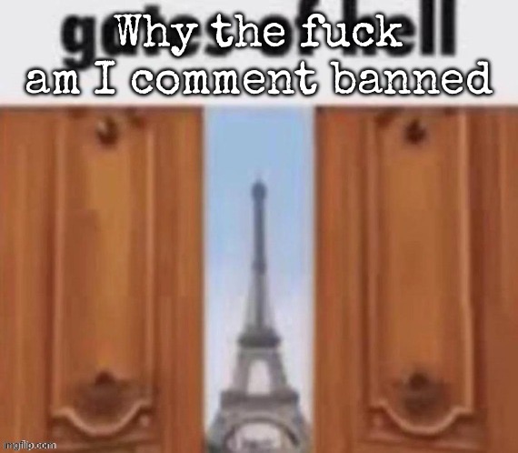 The gates of hell | Why the fuck am I comment banned | image tagged in the gates of hell,msmg | made w/ Imgflip meme maker